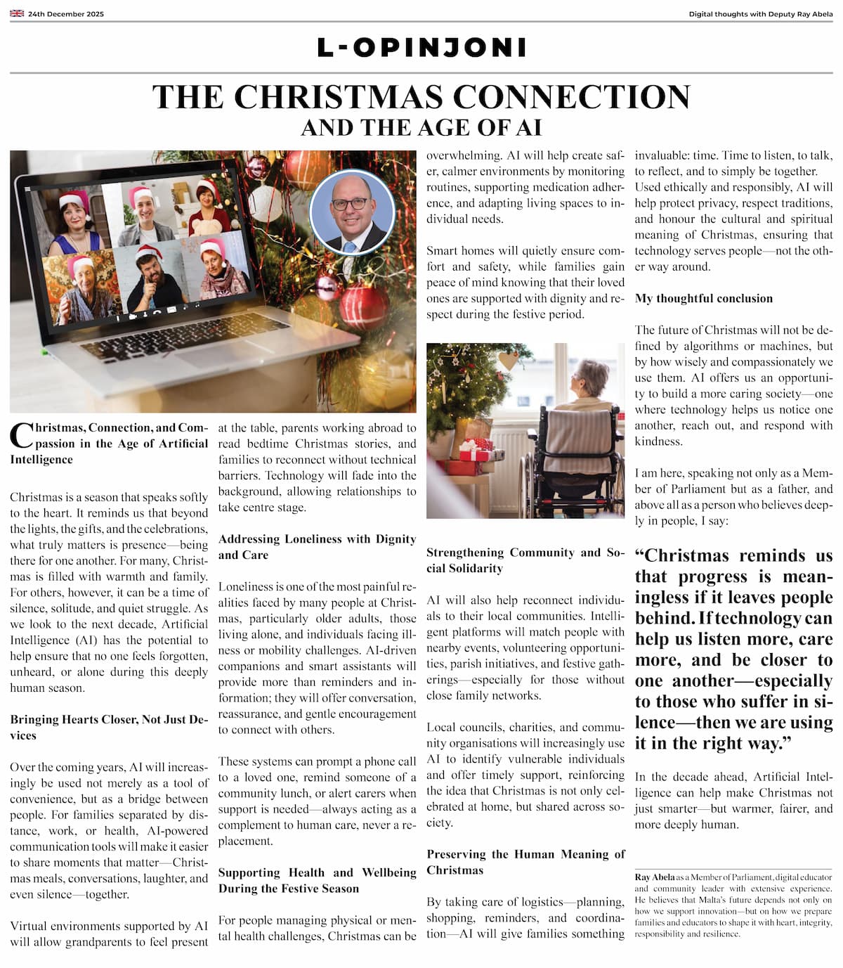 Ray Abela — article excerpt, L-Opinjoni, December 24, 2025